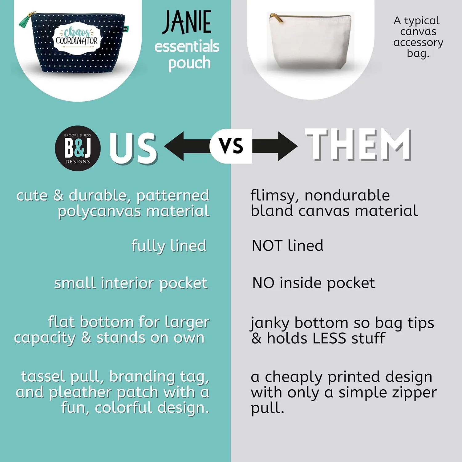 Brooke & Jess Designs Chaos Coordinator Pouch Gifts for Women Dotted Makeup Bags Cosmetic Bag Travel Toiletry Makeup Pouch Pencil Bag with Zipper Best Teacher Just Because Gifts