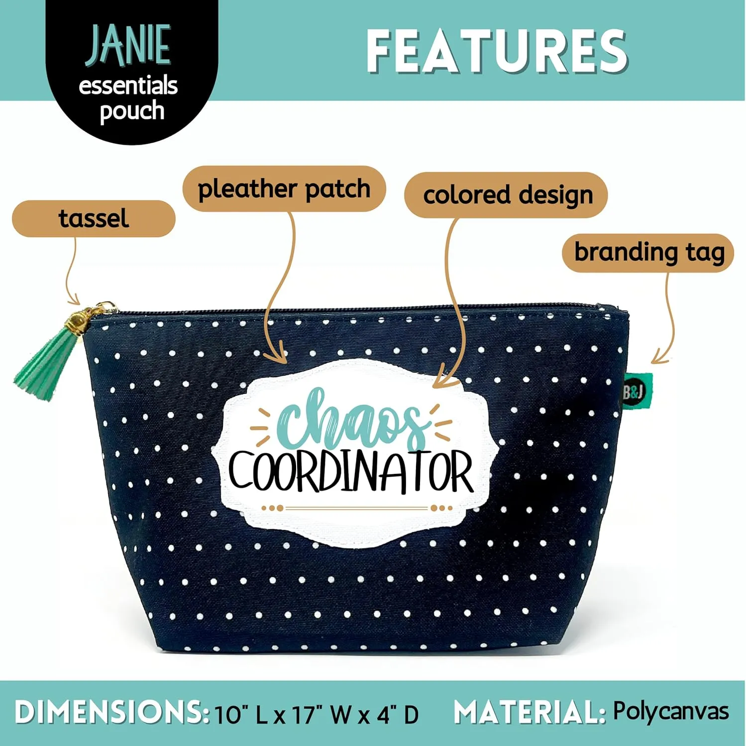 Brooke & Jess Designs Chaos Coordinator Pouch Gifts for Women Dotted Makeup Bags Cosmetic Bag Travel Toiletry Makeup Pouch Pencil Bag with Zipper Best Teacher Just Because Gifts