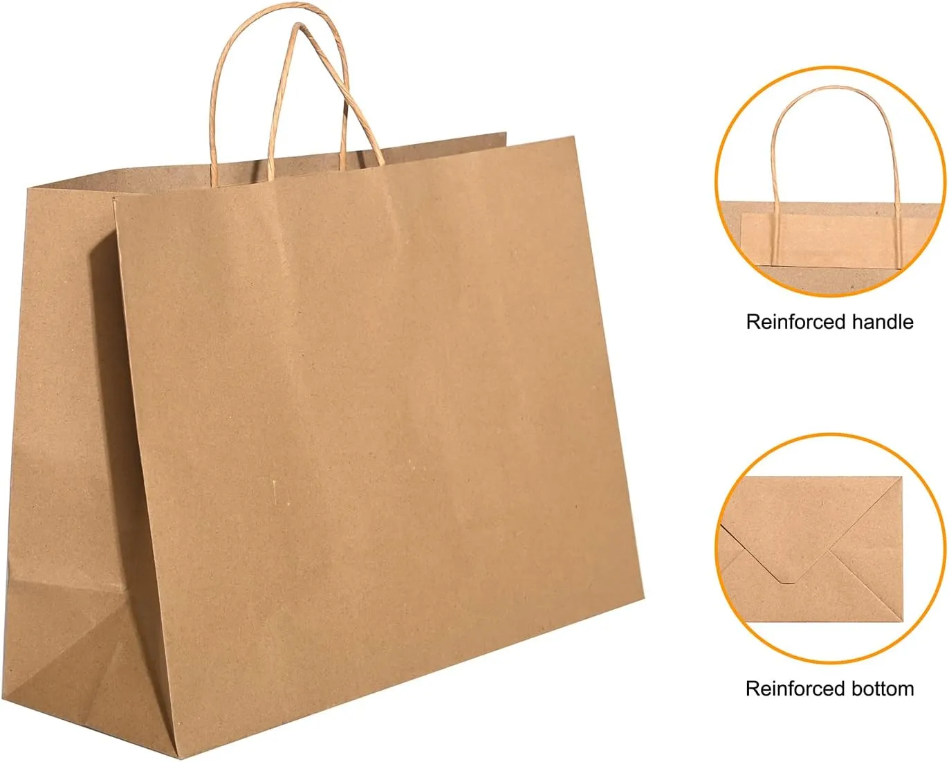 Brothersbox Large Brown Paper Bags with Handles 100PCS Kraft Gift Bags Bulk, 16 * 6 * 12 Inch for Birthday Party Grocery Retail Shopping Business