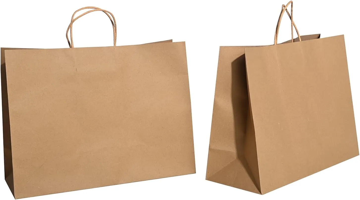 Brothersbox Large Brown Paper Bags with Handles 100PCS Kraft Gift Bags Bulk, 16 * 6 * 12 Inch for Birthday Party Grocery Retail Shopping Business