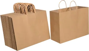 Brothersbox Large Brown Paper Bags with Handles 100PCS Kraft Gift Bags Bulk, 16 * 6 * 12 Inch for Birthday Party Grocery Retail Shopping Business