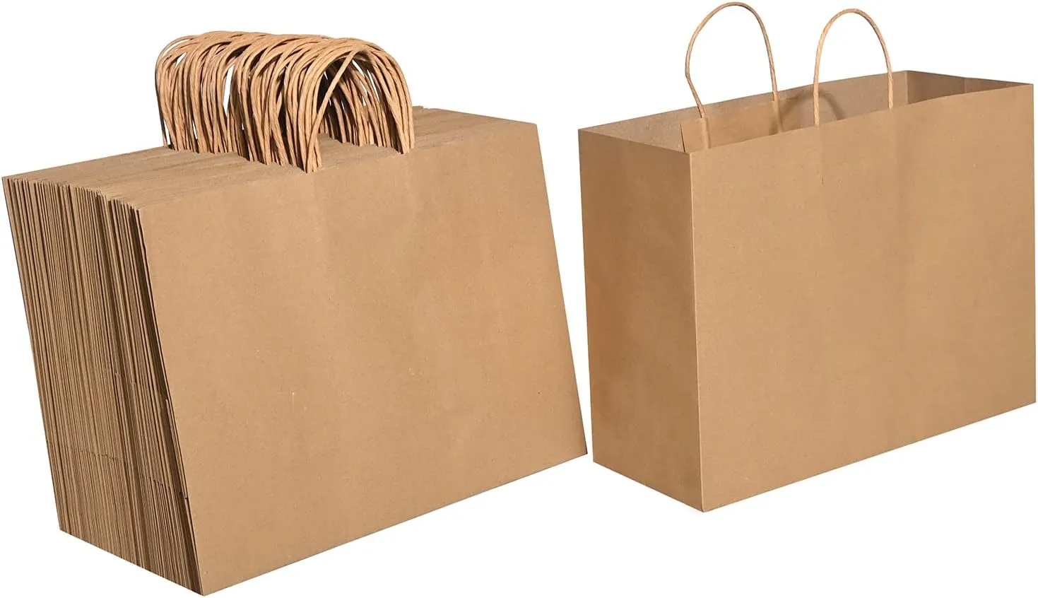 Brothersbox Large Brown Paper Bags with Handles 100PCS Kraft Gift Bags Bulk, 16 * 6 * 12 Inch for Birthday Party Grocery Retail Shopping Business