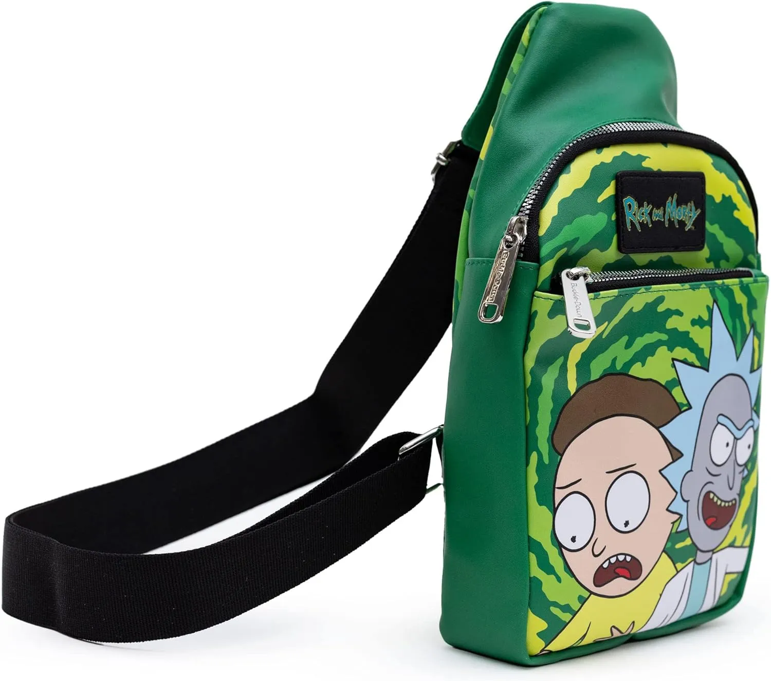 Buckle-Down Rick and Morty Vegan Leather Crossbody Sling Bag with Adjustable Straps