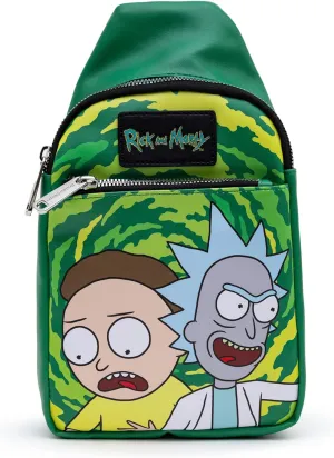 Buckle-Down Rick and Morty Vegan Leather Crossbody Sling Bag with Adjustable Straps
