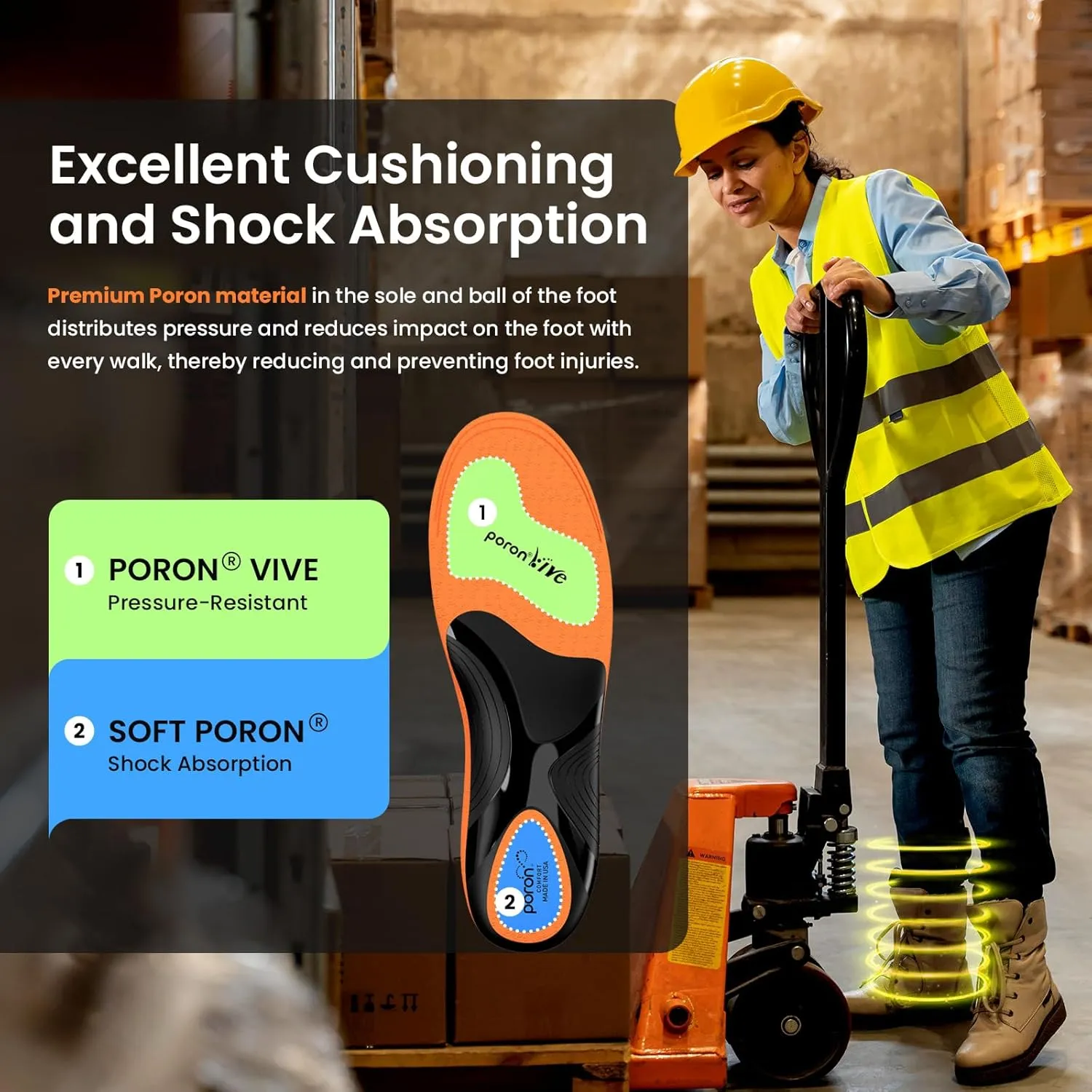 Bukihome Work Boot Insoles & Inserts - High Arch Support Insoles for Standing All Day- Heel Cups & Shoe Inserts for Plantar Fasciitis, Flat Feet, Achilles Tendonitis, Heel Pain