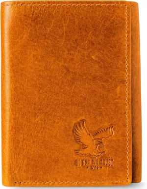 BULL GUARD Best Leather Men's RFID Trifold Wallet With ID Great Outdoor Wallet