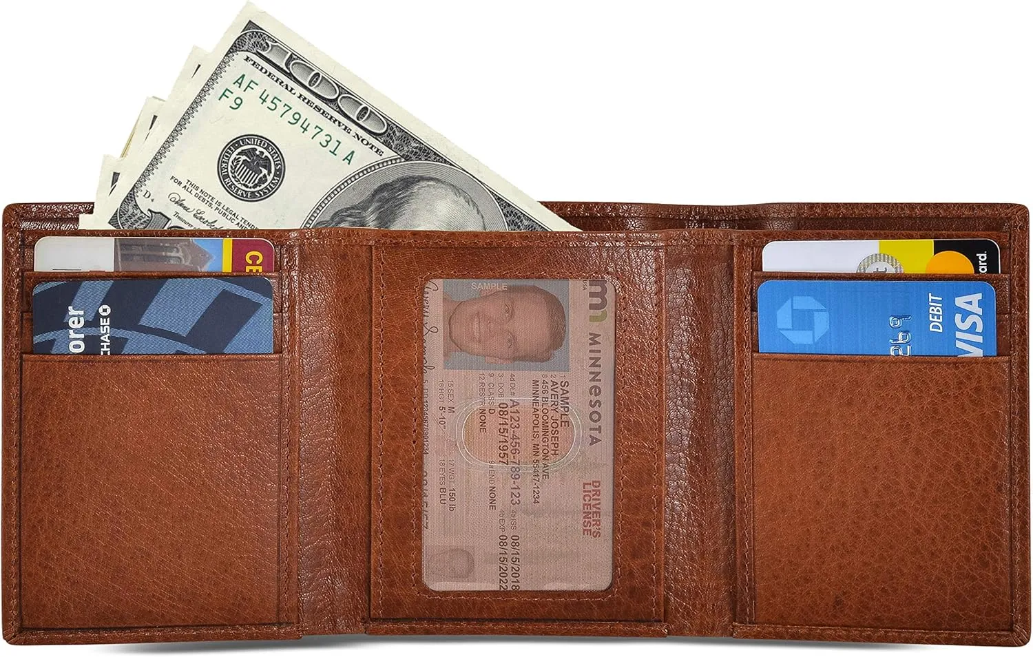 BULL GUARD Leather Trifold Wallets For Men with ID and RFID Blocking Great For Work, Sports, Outdoors