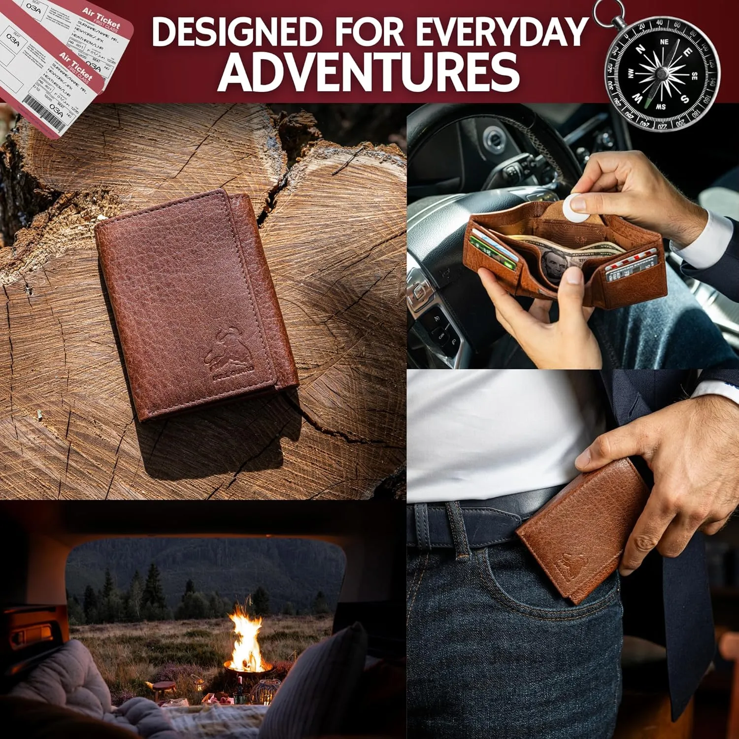 BULL GUARD Leather Trifold Wallets For Men with ID and RFID Blocking Great For Work, Sports, Outdoors
