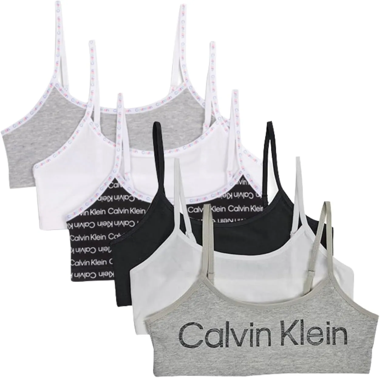 Calvin Klein Girls' Cotton Training Bra Bralette with Adjustable Straps, 2 Pack