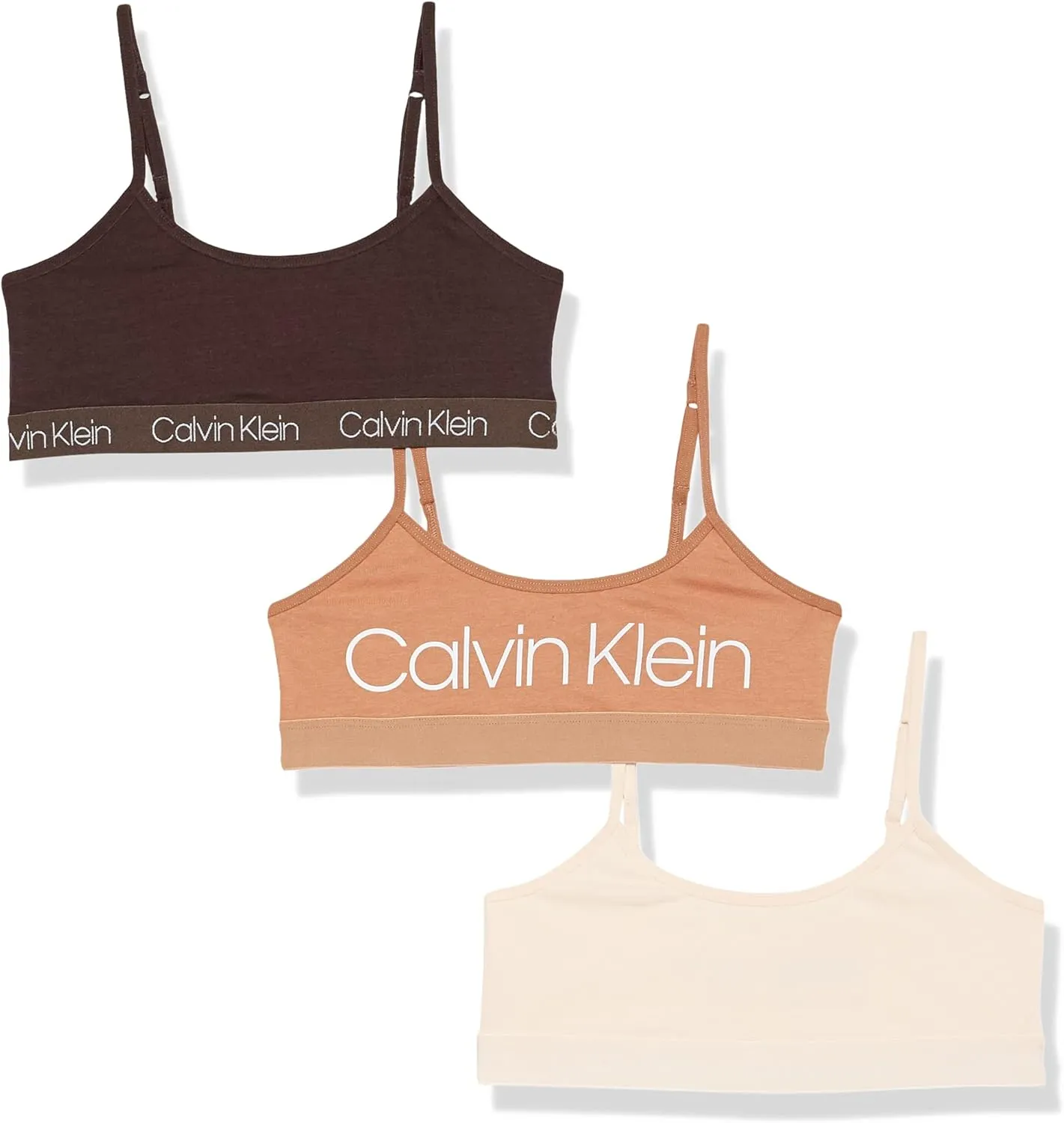 Calvin Klein Girls' Cotton Training Bra Bralette with Adjustable Straps, 2 Pack