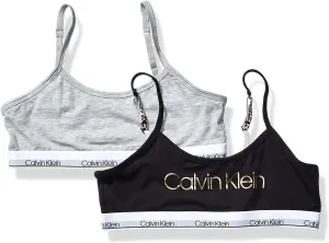 Calvin Klein Girls' Cotton Training Bra Bralette with Adjustable Straps, 2 Pack