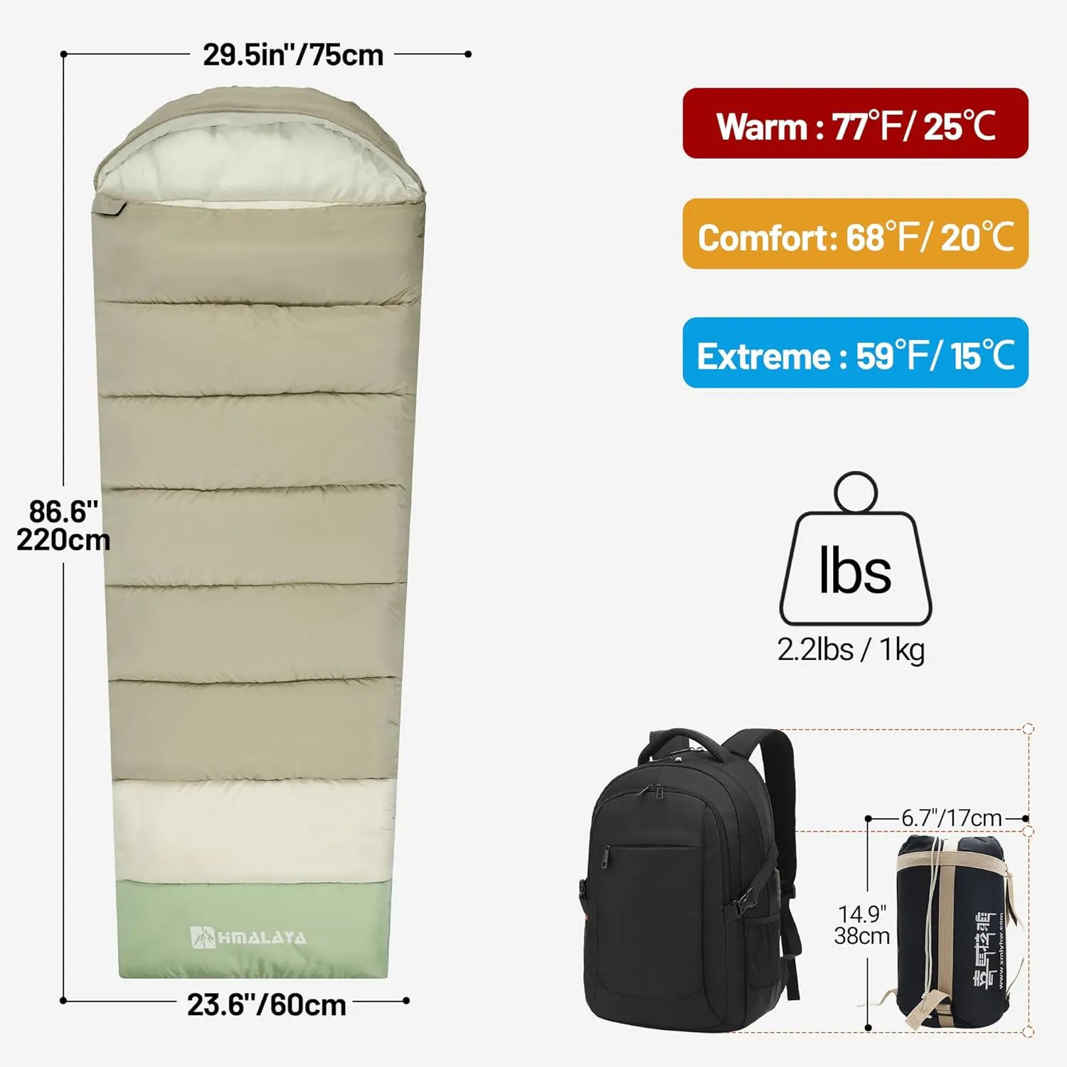 Camping Sleeping Bags for Adults 0 Degree 20°F/40°F/60°F Cold Weather, 4 Season, as a Blanket, Waterproof, Lightweight, Camping Backpacking Outdoor Travel Camping Essentials