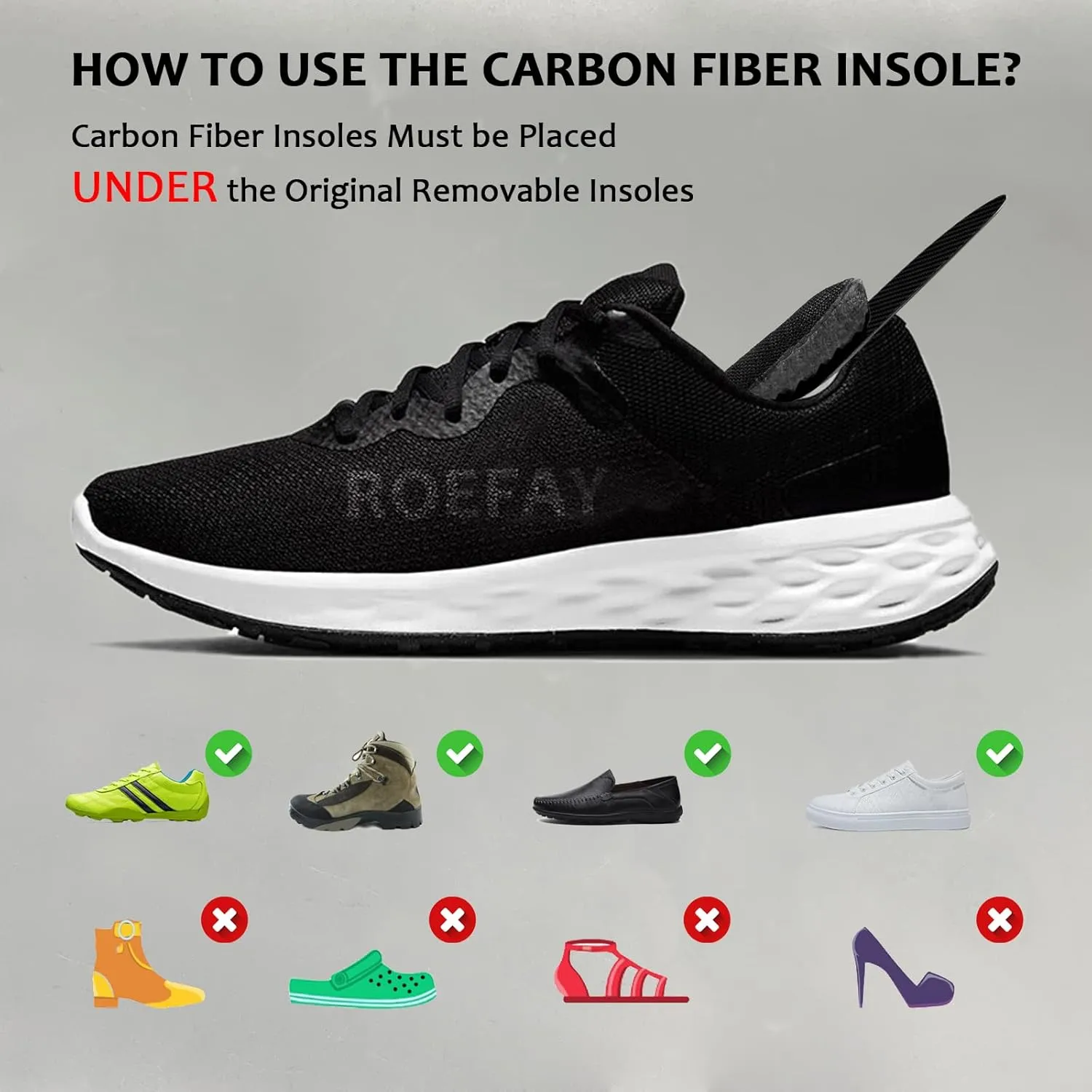 Carbon Fiber Insole for Turf Toe, Foot Fractures, Hallux Rigidus, Limitus, Rigid Insert for Sports, Hiking, Trekking, Basketball, Running, Alternative to Post Op Shoe 225 mm