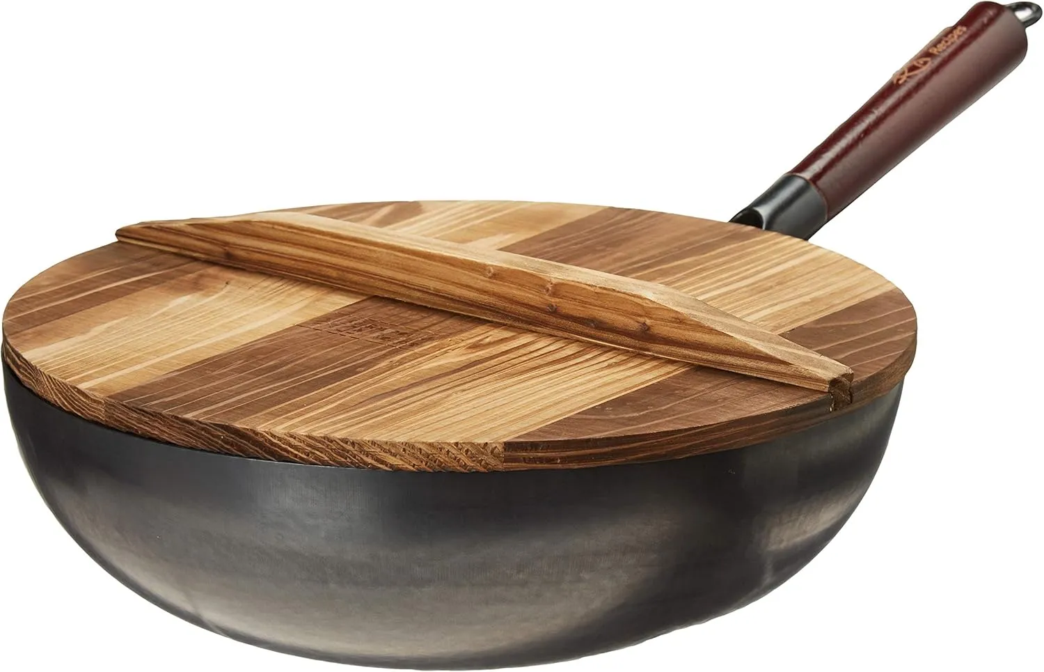 Carbon Steel Wok For Electric, Induction and Gas Stoves (Lid, Spatula and User Guide Video Included)
