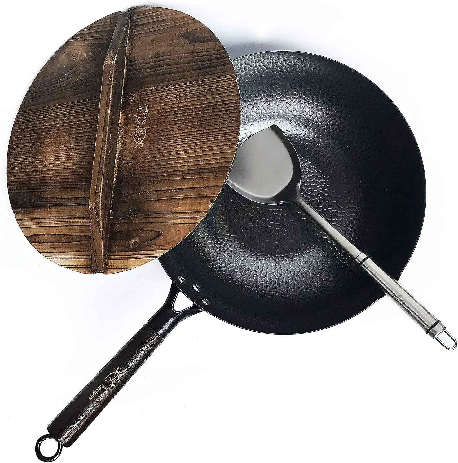 Carbon Steel Wok For Electric, Induction and Gas Stoves (Lid, Spatula and User Guide Video Included)