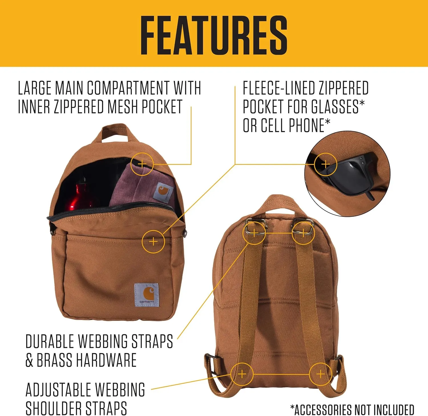 Carhartt Classic Mini, Durable, Water-Resistant Backpack with Adjustable Shoulder Straps, Black, One Size