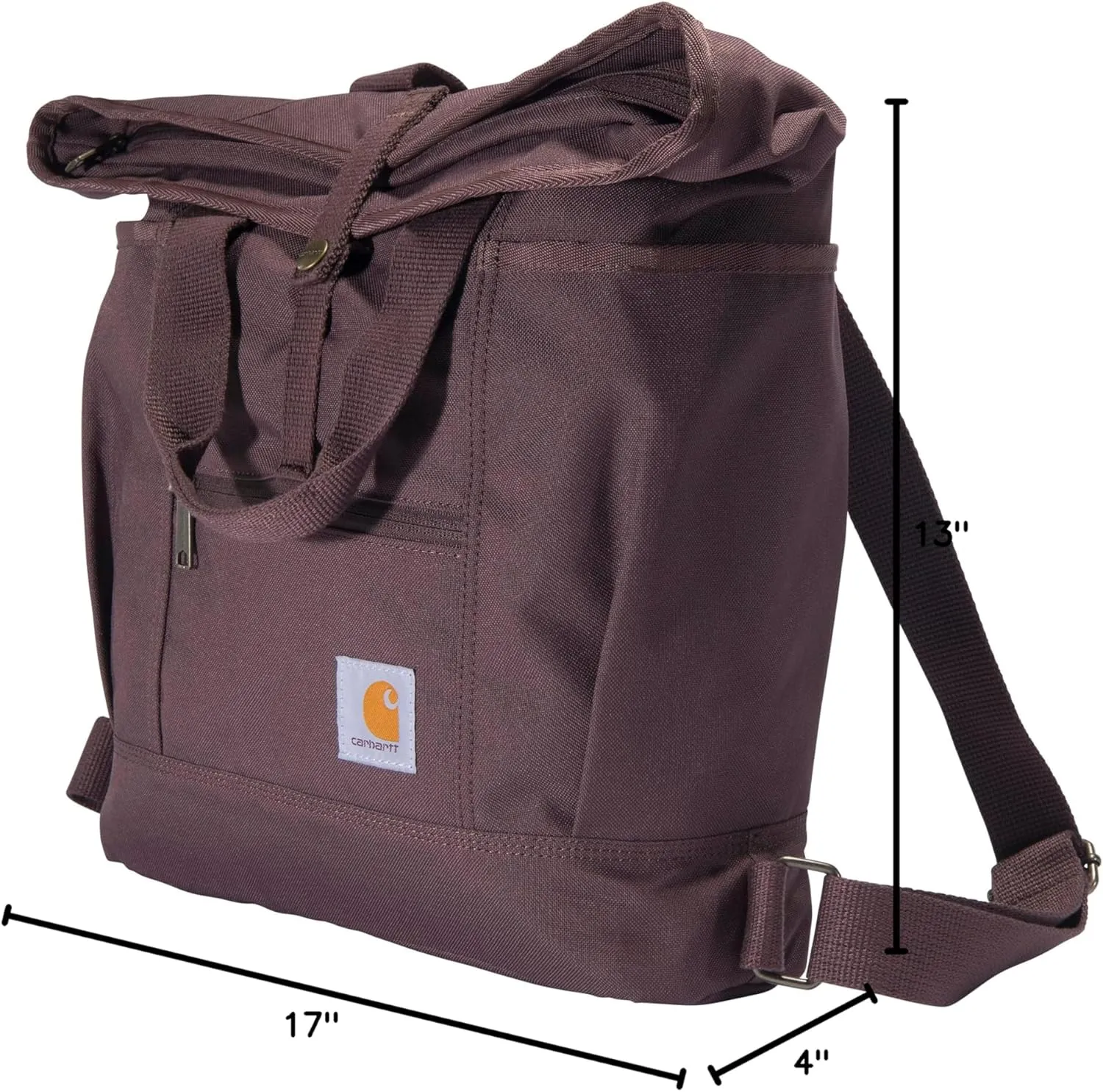 Carhartt Convertible, Durable Tote Bag with Adjustable Backpack Straps and Laptop Sleeve, Wine, One Size