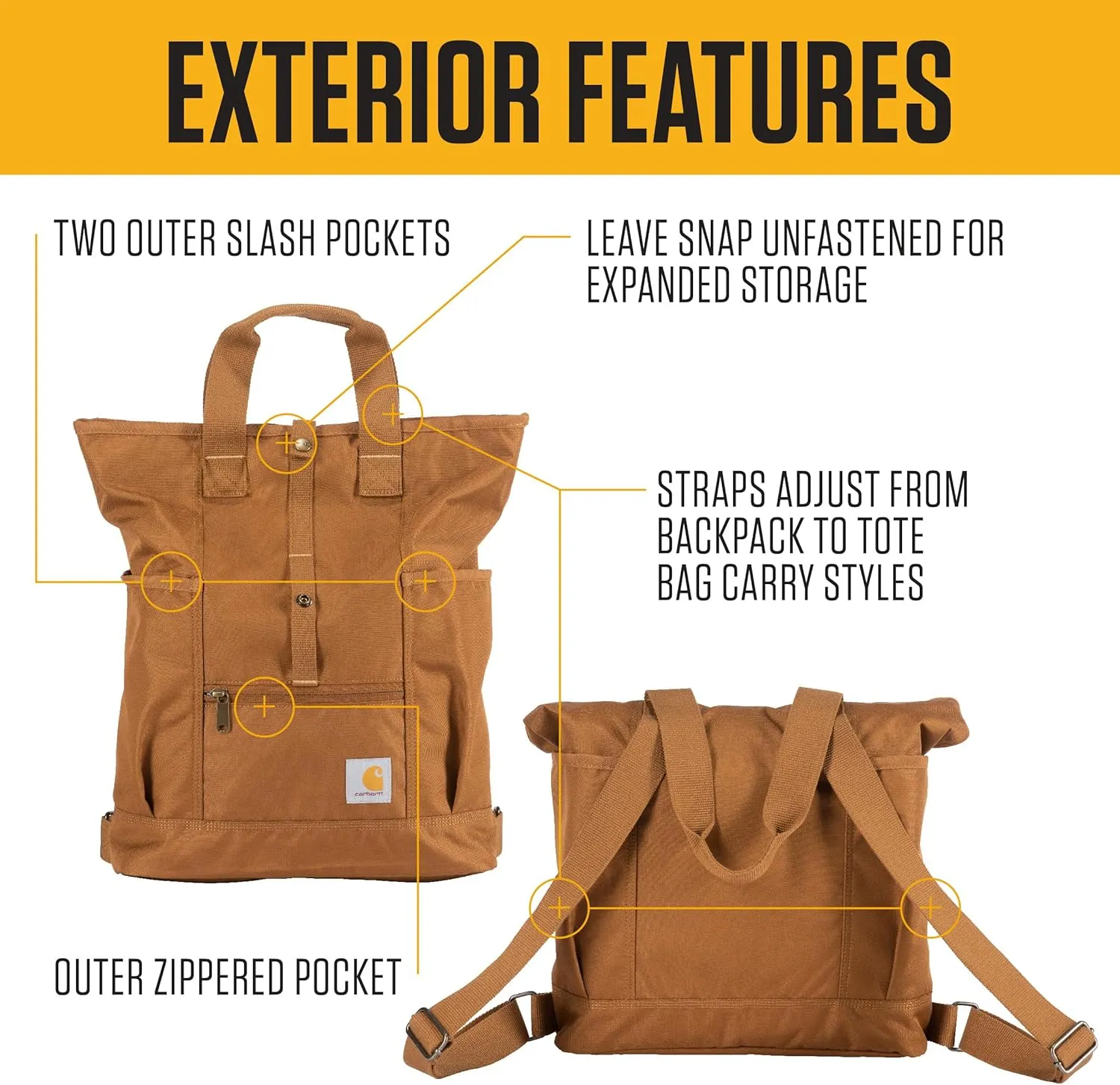 Carhartt, Durable Bag with Adjustable Straps and Laptop Sleeve, Convertible Backpack Tote (Black), One Size