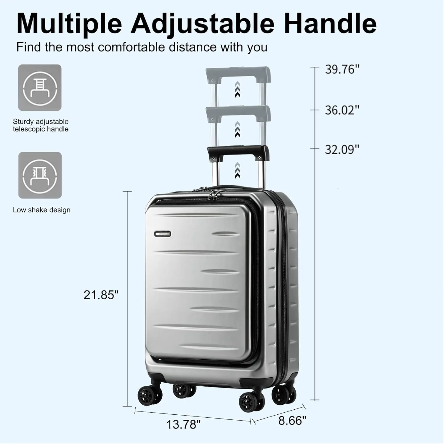 Carry On Luggage 22×14×9 Airline Approved, 20 Inch Lightweight ABS PC Hard Shell Suitcases with Front Pocket, Spinner Wheels, TSA Lock (Dark Gray, 1PC)