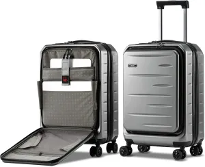 Carry On Luggage 22×14×9 Airline Approved, 20 Inch Lightweight ABS PC Hard Shell Suitcases with Front Pocket, Spinner Wheels, TSA Lock (Dark Gray, 1PC)