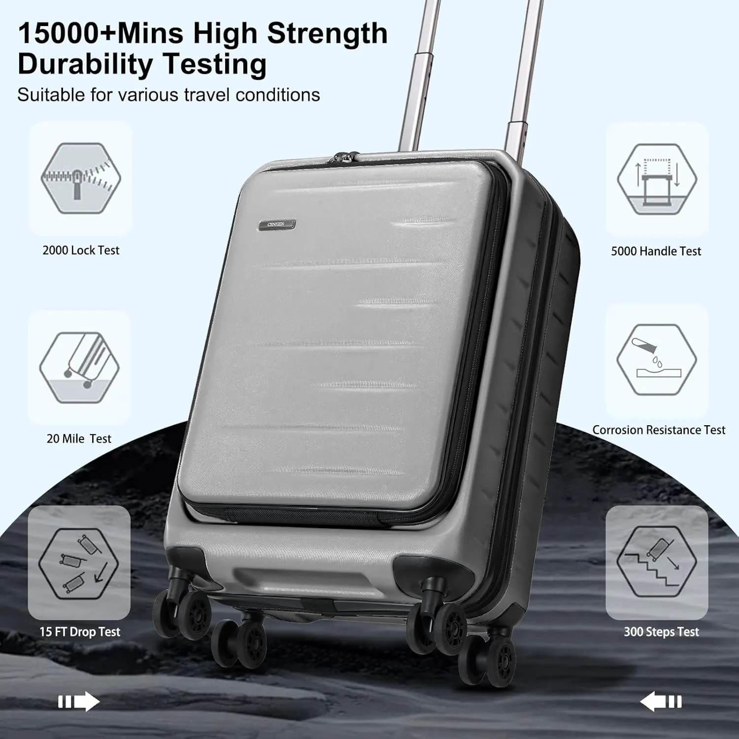Carry On Luggage 22×14×9 Airline Approved, 20 Inch Lightweight ABS PC Hard Shell Suitcases with Front Pocket, Spinner Wheels, TSA Lock (Dark Gray, 1PC)