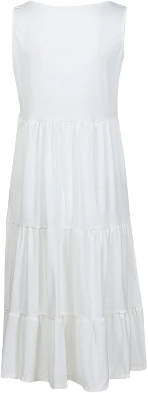 Casual Dresses for Women 2024 Elegant Smocked Tiered Ruffle Tank Dress Summer Fashion Sleeveless Beach Midi Sundress