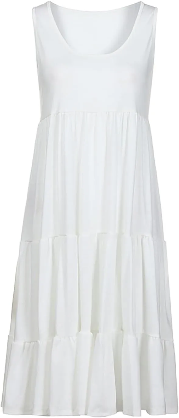 Casual Dresses for Women 2024 Elegant Smocked Tiered Ruffle Tank Dress Summer Fashion Sleeveless Beach Midi Sundress