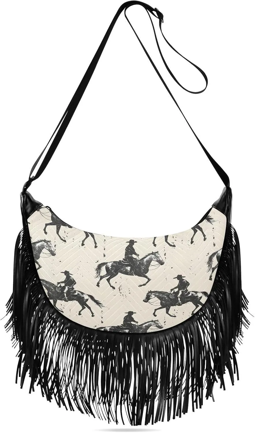 CEBUGI Women's Fringe Crossbody Tassel Purse Man Cowboy Hobo Shoulder Bags Crossbody Handbag with Adjustable Shoulder Straps