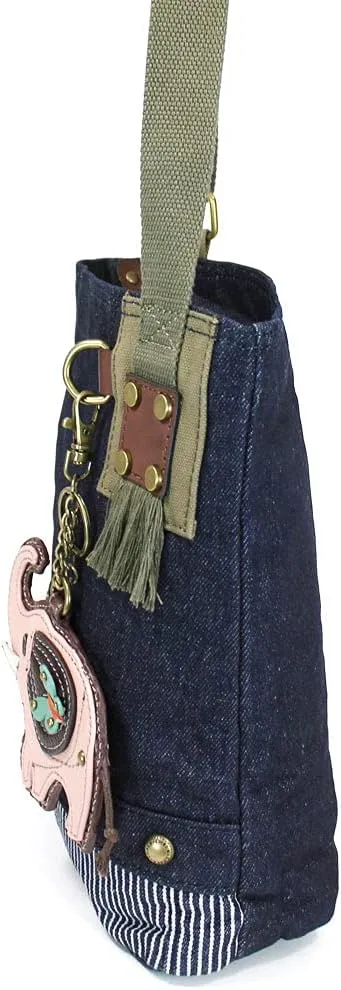 Chala Patch Cross-Body Women Handbag, Blue Denim Canvas Messenger Bag