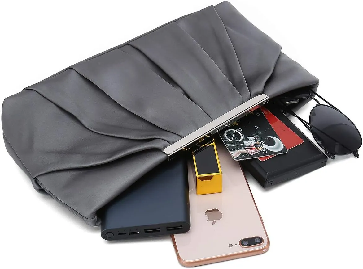 CHARMING TAILOR Clutch Evening Bag Elegant Pleated Satin Formal Handbag Simple Classy Purse for Women