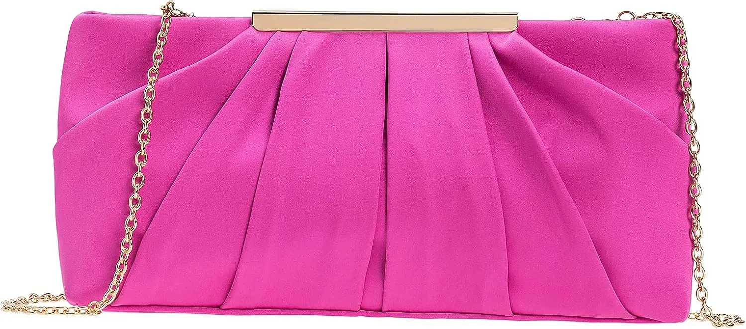CHARMING TAILOR Clutch Evening Bag Elegant Pleated Satin Formal Handbag Simple Classy Purse for Women