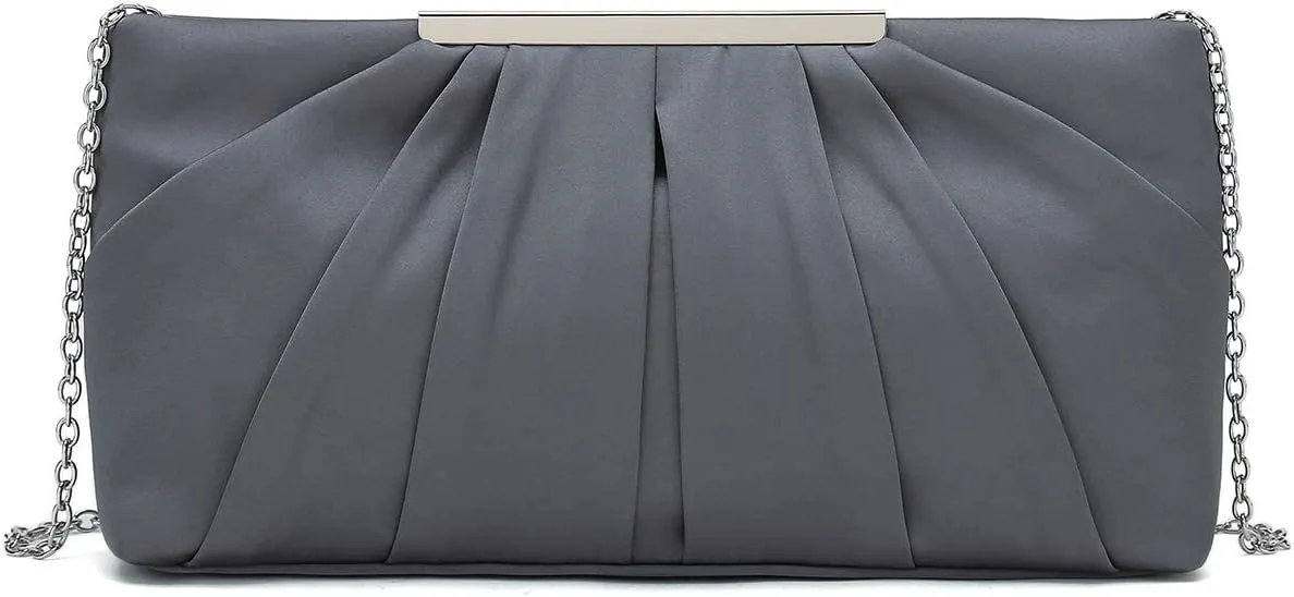 CHARMING TAILOR Clutch Evening Bag Elegant Pleated Satin Formal Handbag Simple Classy Purse for Women