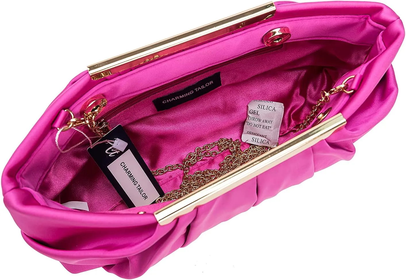 CHARMING TAILOR Clutch Evening Bag Elegant Pleated Satin Formal Handbag Simple Classy Purse for Women