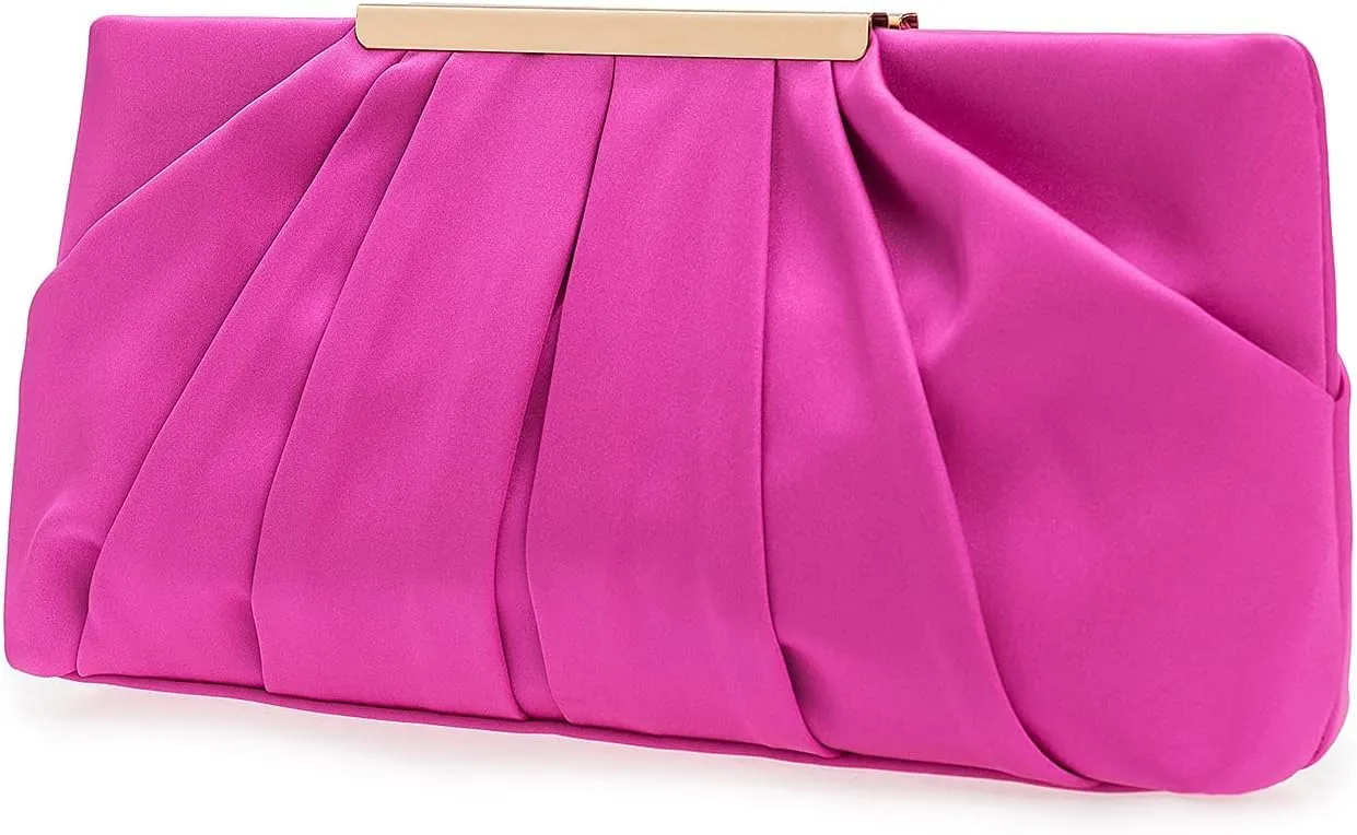 CHARMING TAILOR Clutch Evening Bag Elegant Pleated Satin Formal Handbag Simple Classy Purse for Women