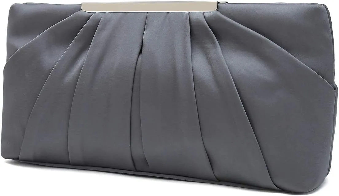 CHARMING TAILOR Clutch Evening Bag Elegant Pleated Satin Formal Handbag Simple Classy Purse for Women