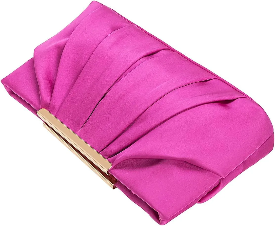 CHARMING TAILOR Clutch Evening Bag Elegant Pleated Satin Formal Handbag Simple Classy Purse for Women
