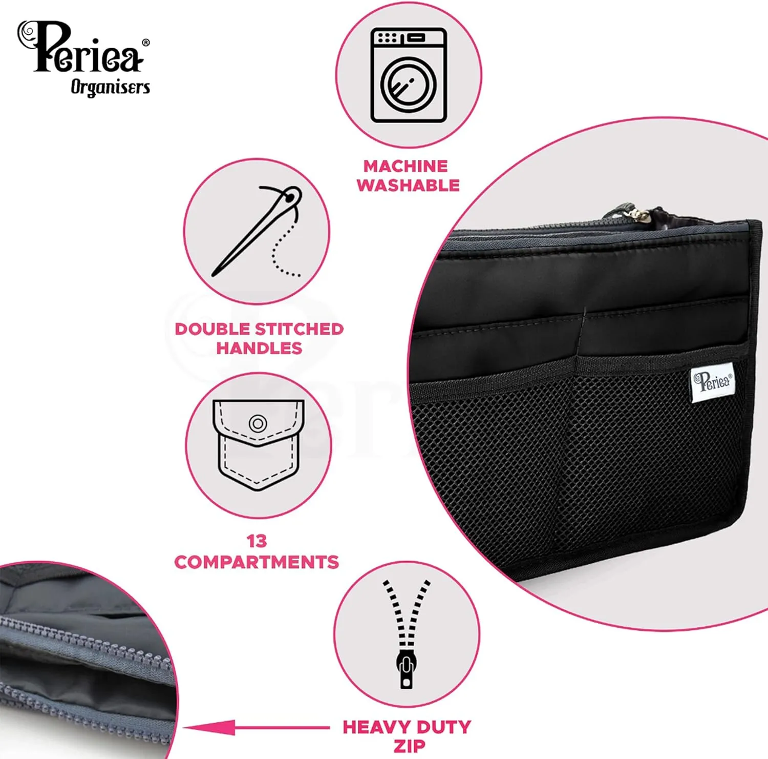 Chelsy Premium Rigid Purse or Organizer Insert (Large, White)