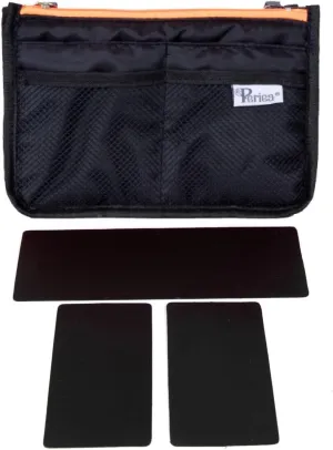 Chelsy Premium Rigid Purse or Organizer Insert (Small, Black with Neon Orange Zip)