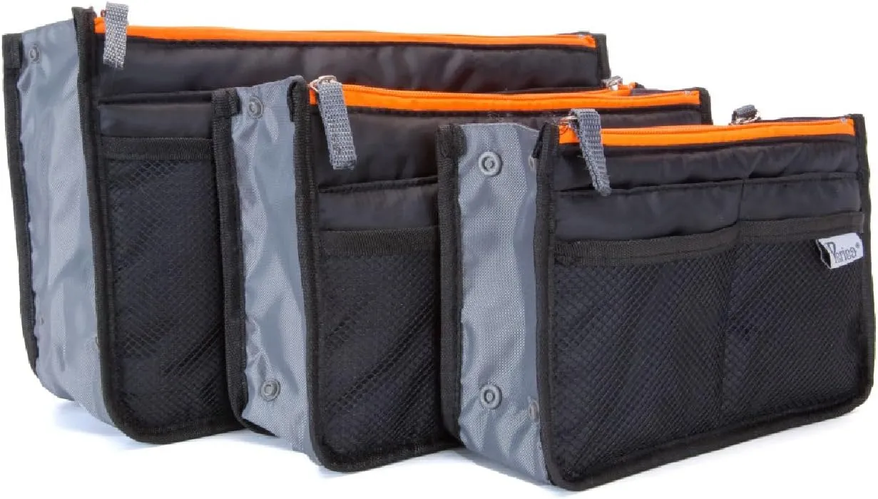 Chelsy Premium Rigid Purse or Organizer Insert (Small, Black with Neon Orange Zip)