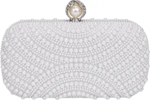 CHIC DIARY Pearl Purse for Women Wedding Crossbody Bag Evening Handbags Bride Small Clutch Purse White Beaded for Party