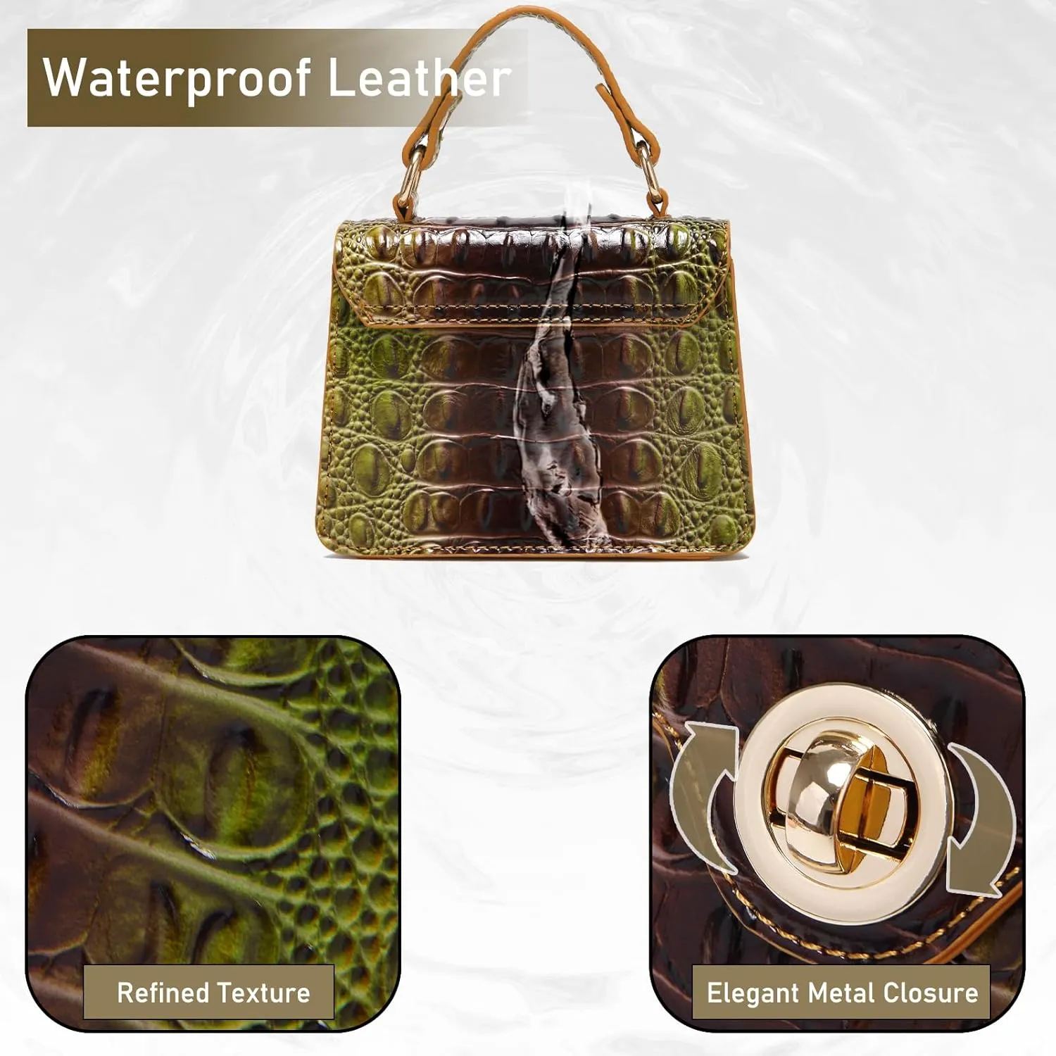 Chic Women Crocodile Leather bags Mini Top-Handle Clutch Compact Evening Bag Stylish Accessory for Essentials