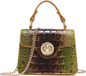 Chic Women Crocodile Leather bags Mini Top-Handle Clutch Compact Evening Bag Stylish Accessory for Essentials