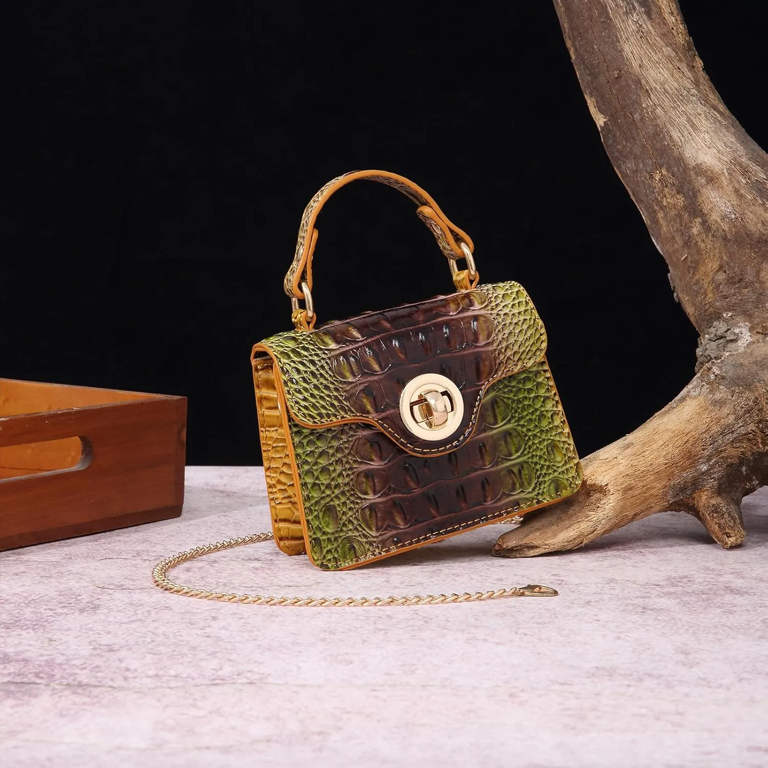 Chic Women Crocodile Leather bags Mini Top-Handle Clutch Compact Evening Bag Stylish Accessory for Essentials