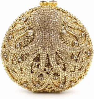 Chic Women Octopus Clutch Round Purse Mini Crystal Evening Bag Animal Diamonds Clutch for Prom Cocktail Party