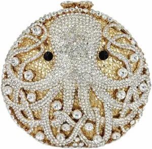 Chic Women Octopus Clutch Round Purse Mini Crystal Evening Bag Animal Diamonds Clutch for Prom Cocktail Party