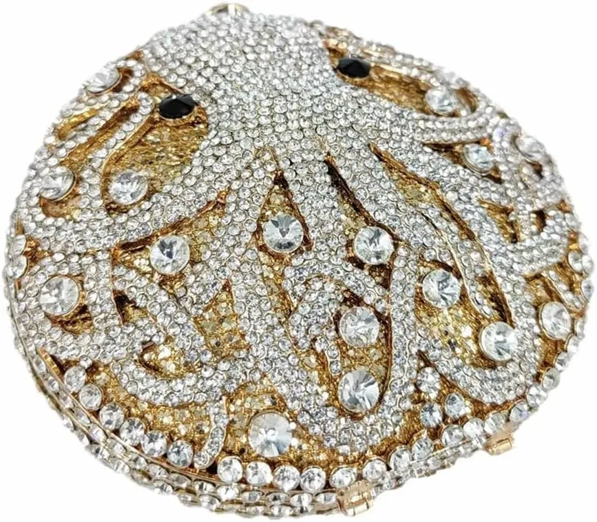 Chic Women Octopus Clutch Round Purse Mini Crystal Evening Bag Animal Diamonds Clutch for Prom Cocktail Party