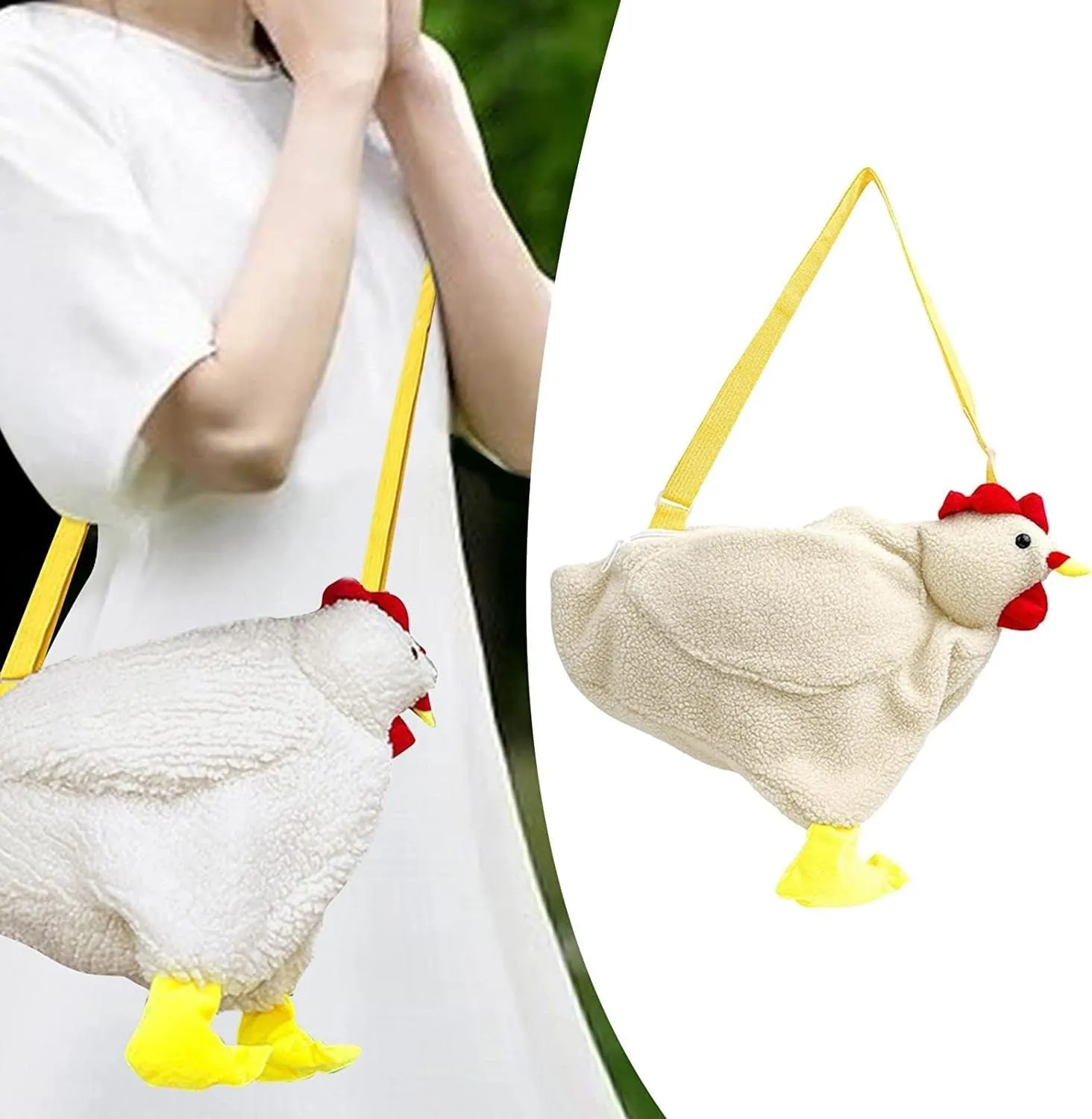 Chicken Purse Cute Chicken Bag Fluffy Hen Shoulder Plush Handbag Crossbody Purse,Funny Animal Cartoon Crossbody Bag