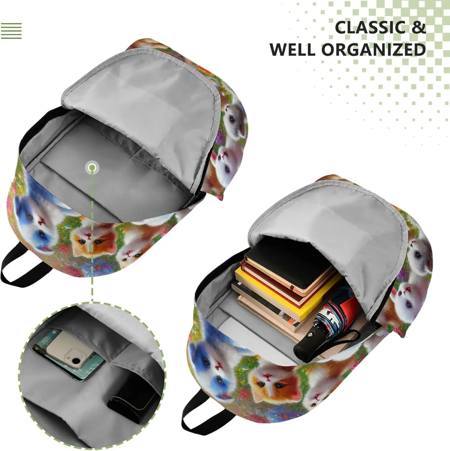 CHIFIGNO Adorable Puppies Flower Meadow Fashion Cute Backpack for Women Daypack School Backpack for Teens