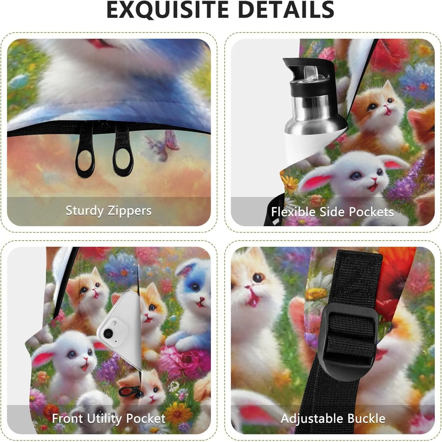CHIFIGNO Adorable Puppies Flower Meadow Fashion Cute Backpack for Women Daypack School Backpack for Teens
