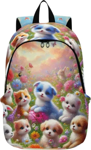 CHIFIGNO Adorable Puppies Flower Meadow Fashion Cute Backpack for Women Daypack School Backpack for Teens